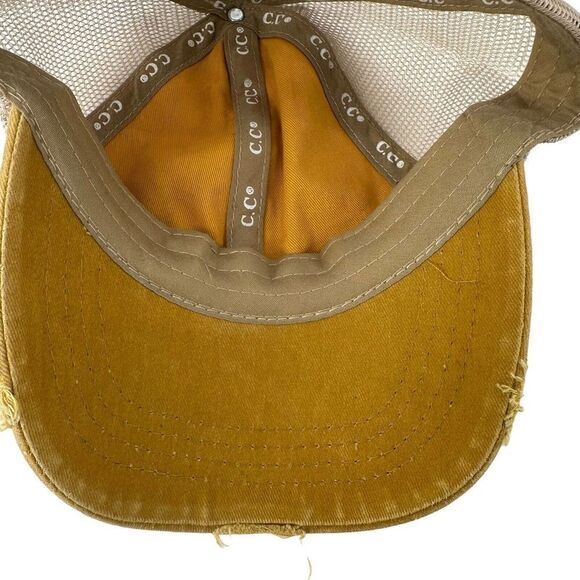 High Ponytail Baseball Cap CC Exclusives Marigold Yellow Distressed Womens OS - Picture 5 of 10